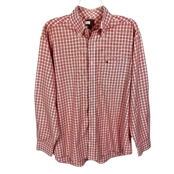 Tommy Hilfiger Vintage Red Plaid Long Sleeve Button Down Shirt Men’s Medium - Picture 1 of 8